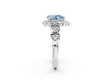White gold Fancy Blue Pear Cut Brilliant Milgrain Pave Heart Band Solitaire Ring_2