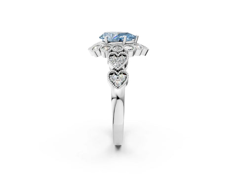 White gold Fancy Blue Pear Cut Brilliant Milgrain Pave Heart Band Solitaire Ring_2