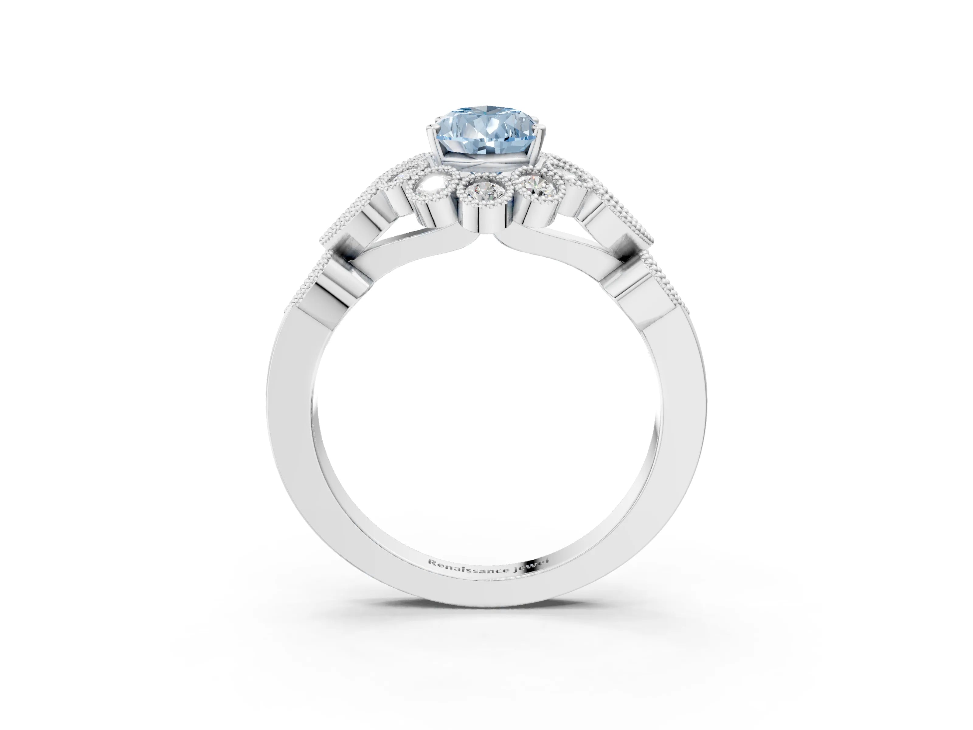 White gold Fancy Blue Pear Cut Brilliant Milgrain Pave Heart Band Solitaire Ring_3