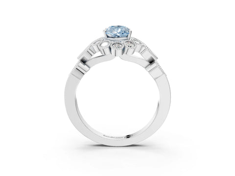 White gold Fancy Blue Pear Cut Brilliant Milgrain Pave Heart Band Solitaire Ring_3