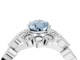 White gold Fancy Blue Pear Cut Brilliant Milgrain Pave Heart Band Solitaire Ring_4