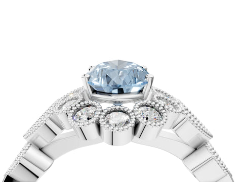 White gold Fancy Blue Pear Cut Brilliant Milgrain Pave Heart Band Solitaire Ring_4