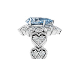 White gold Fancy Blue Pear Cut Brilliant Milgrain Pave Heart Band Solitaire Ring_5