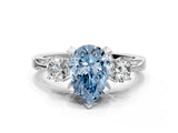 White gold Fancy Blue Pear Cut Brilliant Three-Stone Diamond Ring with Pavé Band and Four-Prong Setting_15