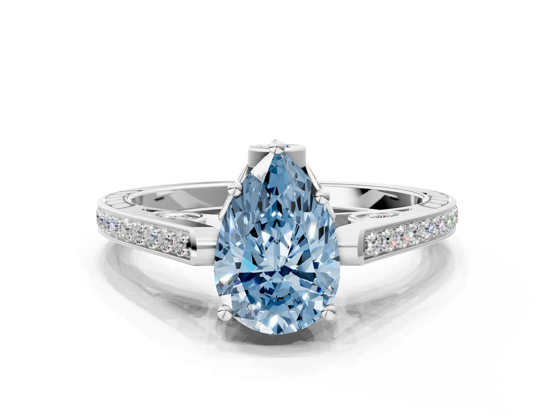 White gold Fancy Blue Pear  Cut Cathedral Pave Diamond Engagement Ring with Six-Prong Setting_49