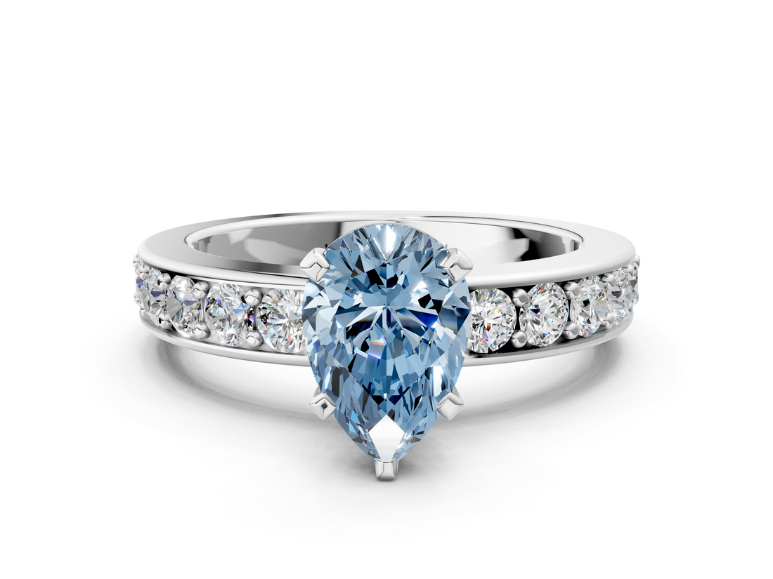 White gold Fancy Blue Pear  Cut Channel Set Diamond Engagement Ring with Four-Prong Setting_240