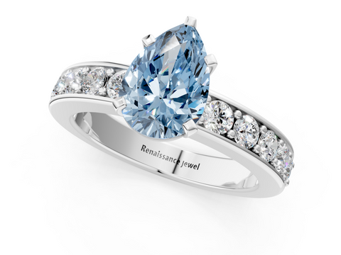 White gold Fancy Blue Pear  Cut Channel Set Diamond Engagement Ring with Four-Prong Setting_240