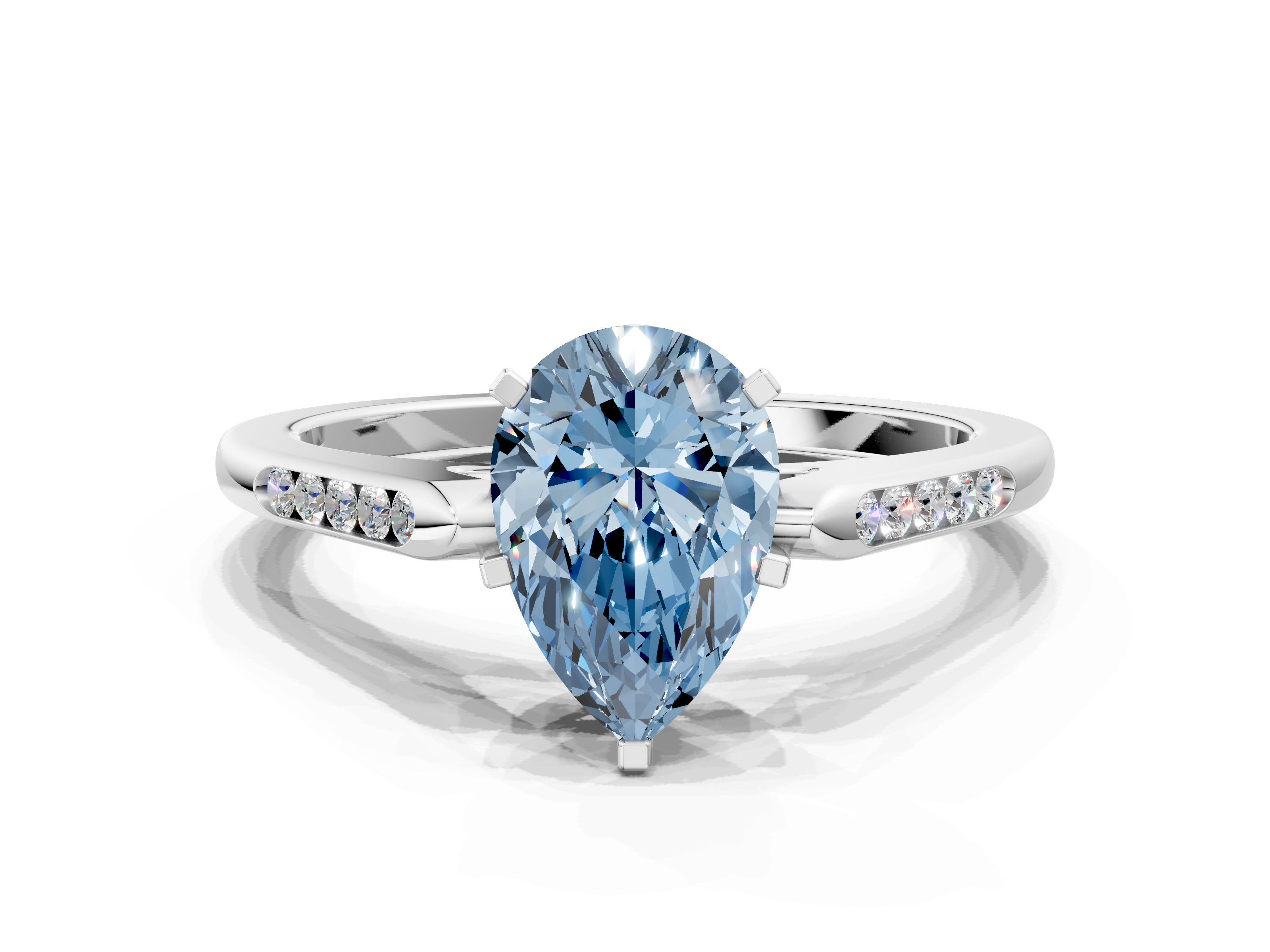White gold Fancy Blue Pear  Cut Channel Set Solitaire Engagement Ring with Four-Prong Setting_242