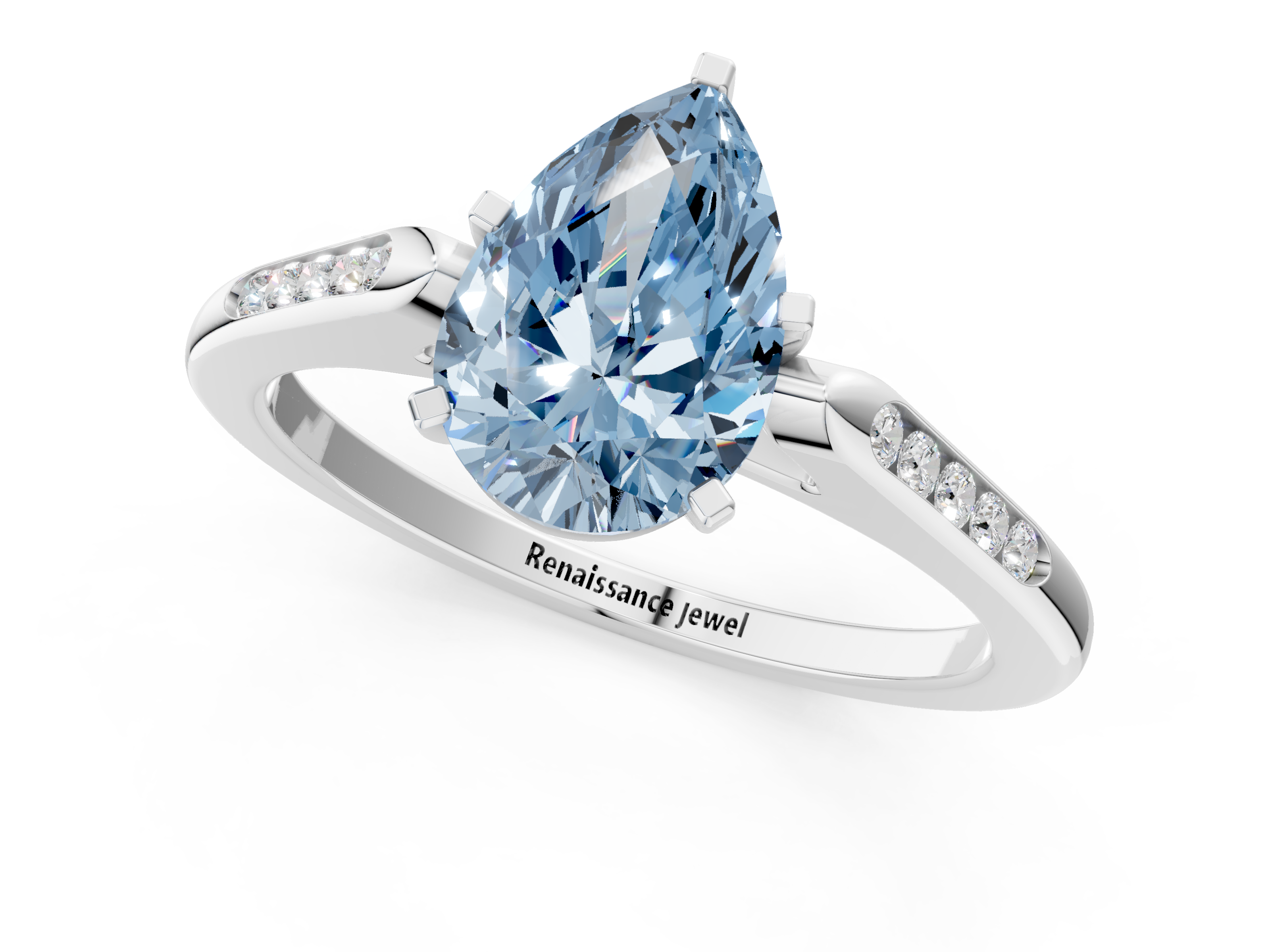 White gold Fancy Blue Pear  Cut Channel Set Solitaire Engagement Ring with Four-Prong Setting_243