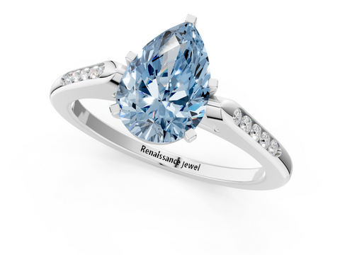 White gold Fancy Blue Pear  Cut Channel Set Solitaire Engagement Ring with Four-Prong Setting_243