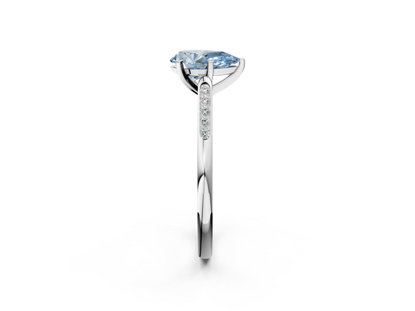 White gold Fancy Blue Pear  Cut Channel Set Solitaire Engagement Ring with Four-Prong Setting