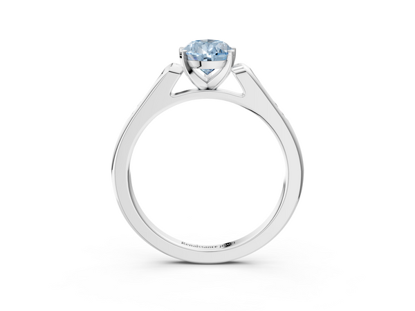 White gold Fancy Blue Pear  Cut Channel Set Solitaire Engagement Ring with Four-Prong Setting