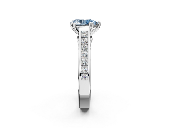 White gold Fancy Blue Pear  Cut Channel Set Solitaire Engagement Ring with Prong Setting