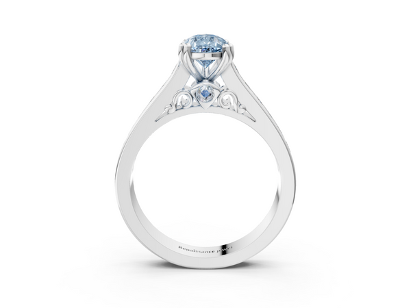 White gold Fancy Blue Pear  Cut Channel Set Solitaire Engagement Ring with Prong Setting