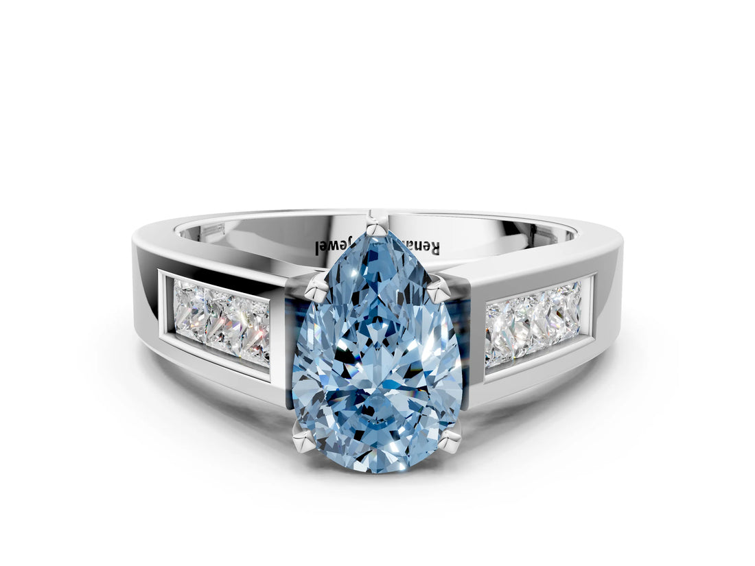 White gold Fancy Blue Pear Cut Cut Channel Set Solitaire Ring with Four-Prong Setting_12