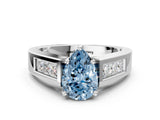 White gold Fancy Blue Pear Cut Cut Channel Set Solitaire Ring with Four-Prong Setting_12