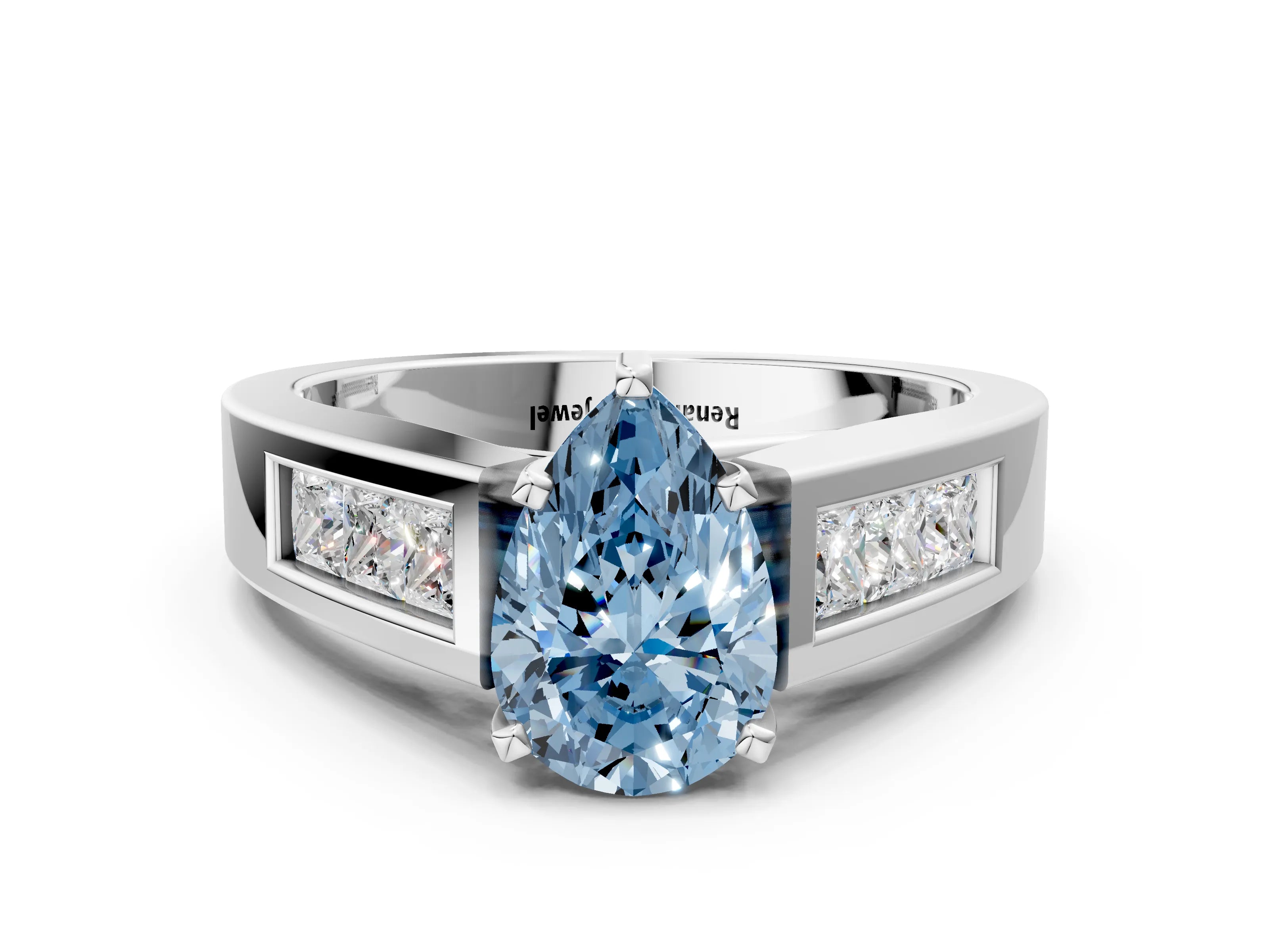 White gold Fancy Blue Pear Cut Cut Channel Set Solitaire Ring with Four-Prong Setting_12