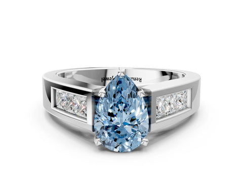 White gold Fancy Blue Pear Cut Cut Channel Set Solitaire Ring with Four-Prong Setting_12