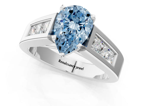 White gold Fancy Blue Pear Cut Cut Channel Set Solitaire Ring with Four-Prong Setting_13