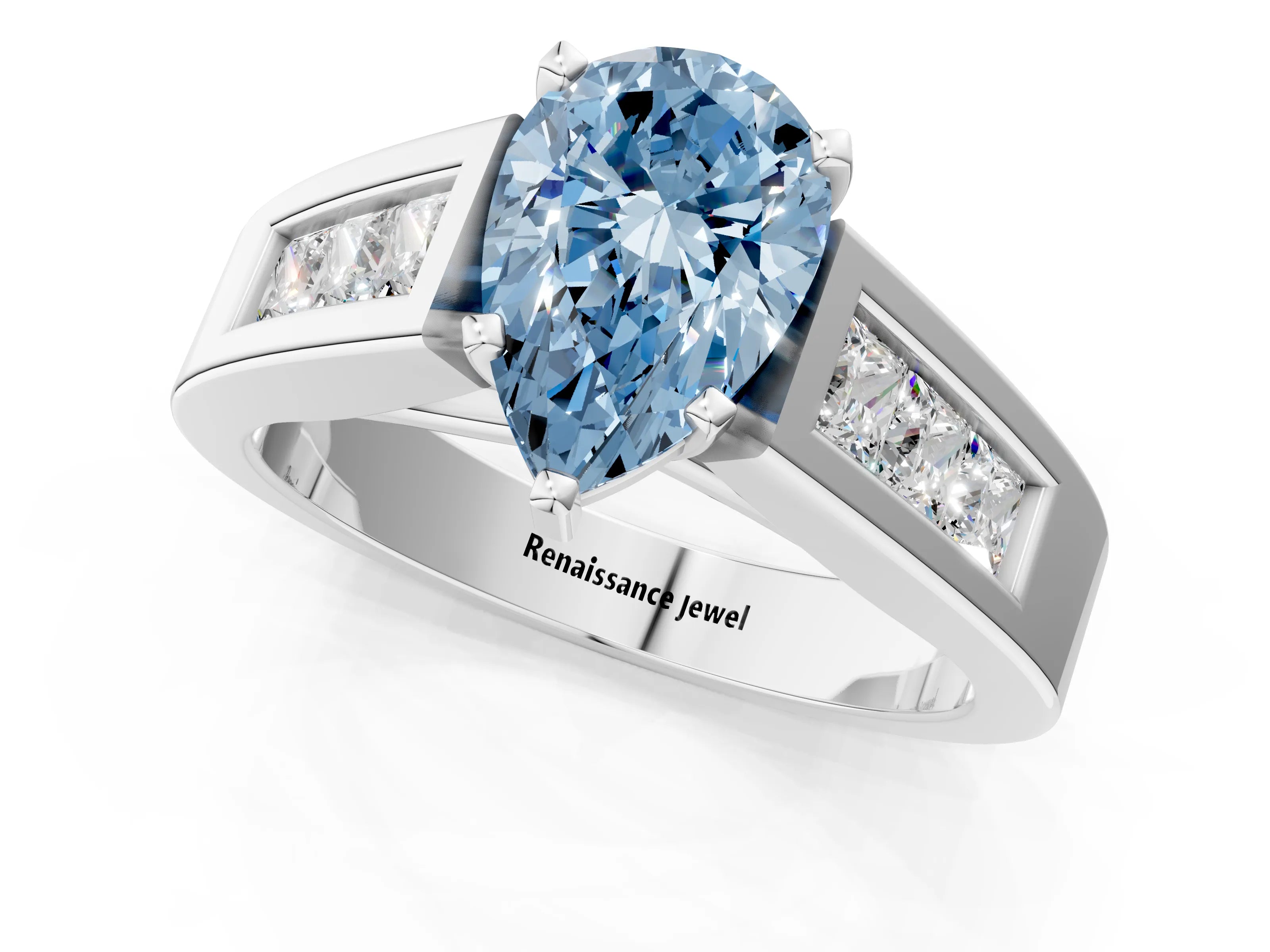 White gold Fancy Blue Pear Cut Cut Channel Set Solitaire Ring with Four-Prong Setting_1