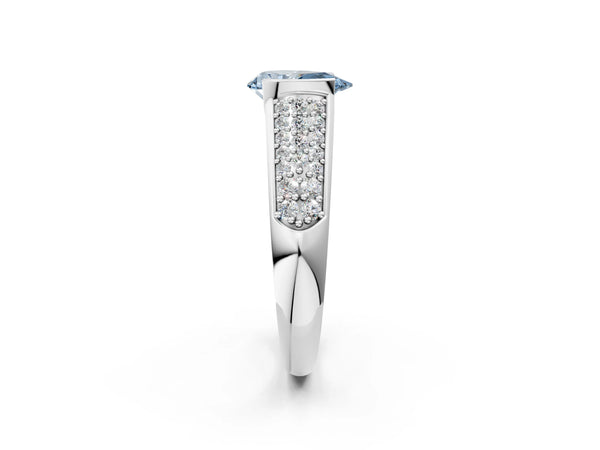 White gold Fancy Blue Pear Cut Diamond Channel Set Pave Band with Tension Prong Setting