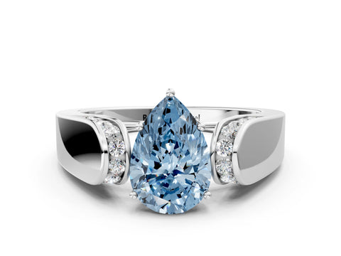 White gold Fancy Blue Pear Cut Cut Diamond Channel Set Solitaire Ring with Four-Prong Setting_108