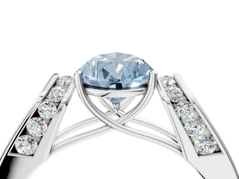 White gold Fancy Blue Pear Cut Cut Diamond Channel Set Solitaire Ring with Four-Prong Setting_112