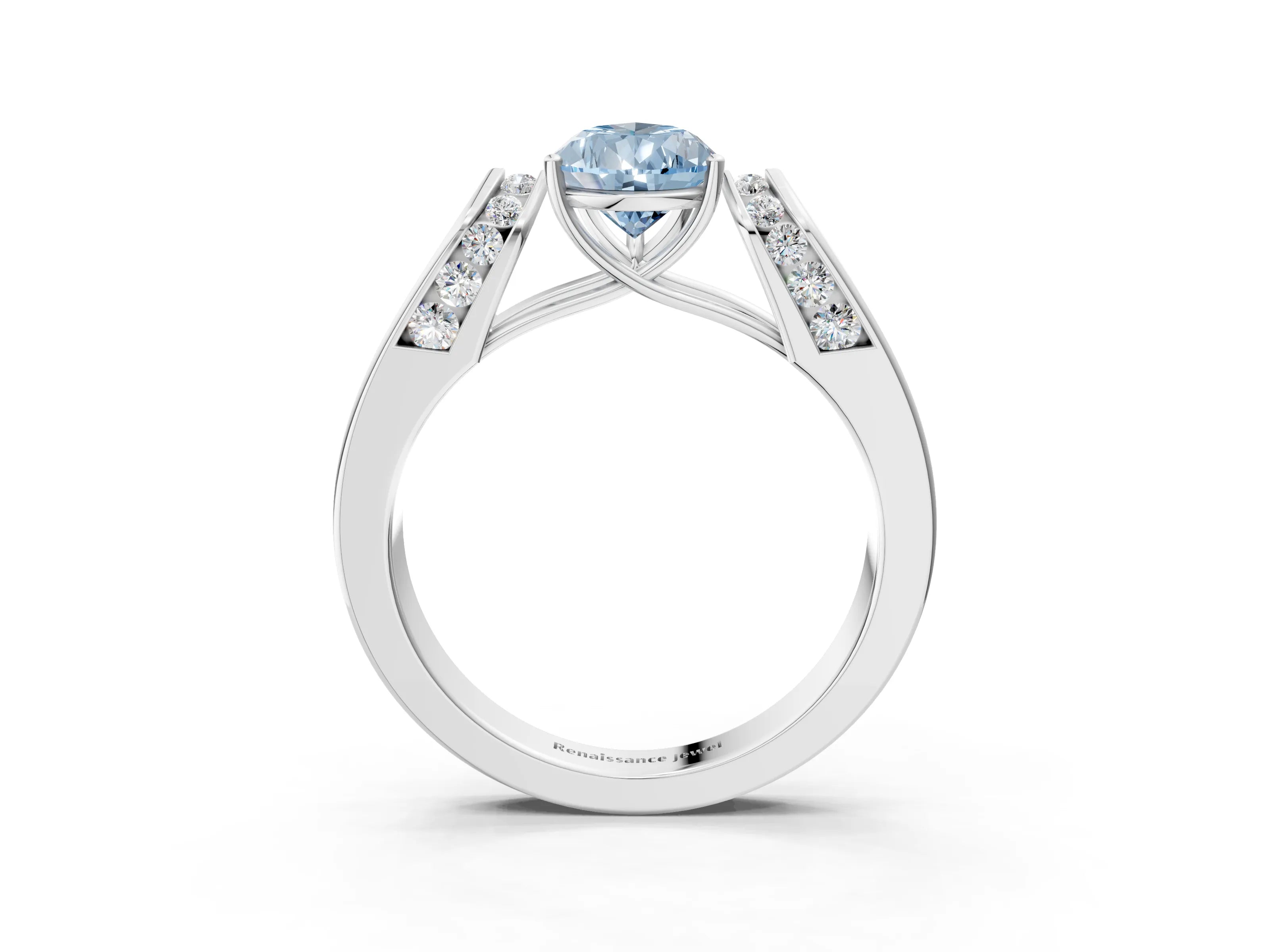 White gold Fancy Blue Pear Cut Cut Diamond Channel Set Solitaire Ring with Four-Prong Setting_3