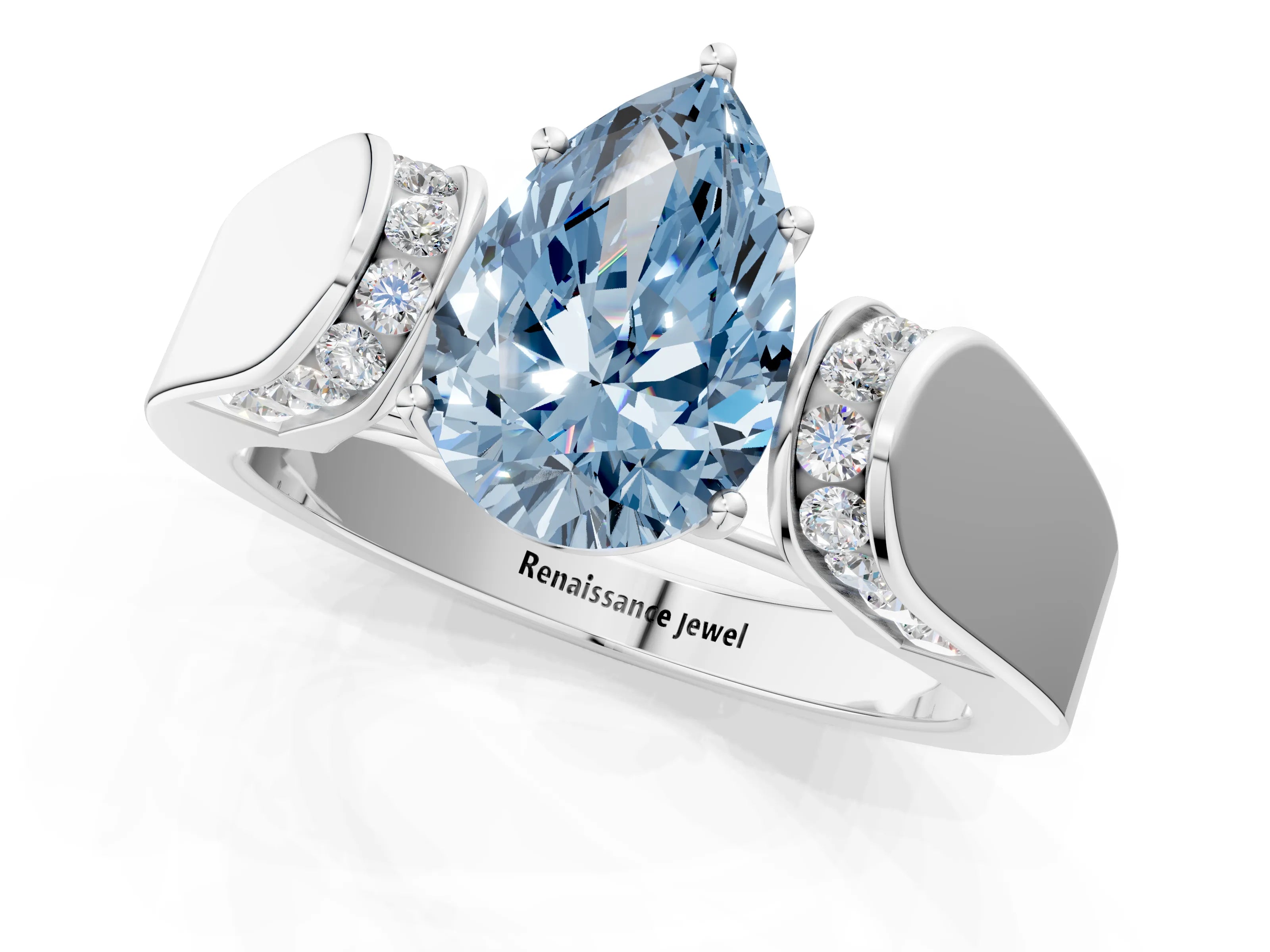 White gold Fancy Blue Pear Cut Cut Diamond Channel Set Solitaire Ring with Four-Prong Setting_85