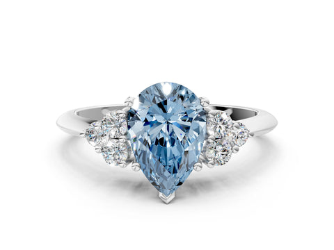 White gold Fancy Blue Pear Cut Cut Diamond Cluster Ring with Solitaire Band and Four-Prong Setting_12