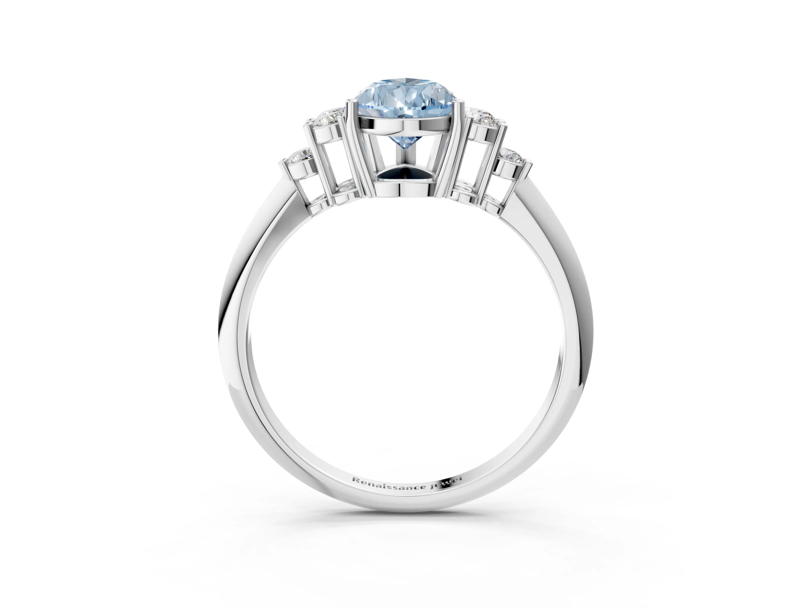 White gold Fancy Blue Pear Cut Cut Diamond Cluster Ring with Solitaire Band and Four-Prong Setting_15