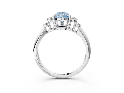 White gold Fancy Blue Pear Cut Cut Diamond Cluster Ring with Solitaire Band and Four-Prong Setting_15