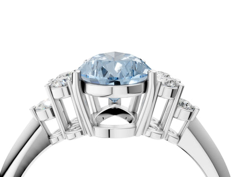 White gold Fancy Blue Pear Cut Cut Diamond Cluster Ring with Solitaire Band and Four-Prong Setting_16