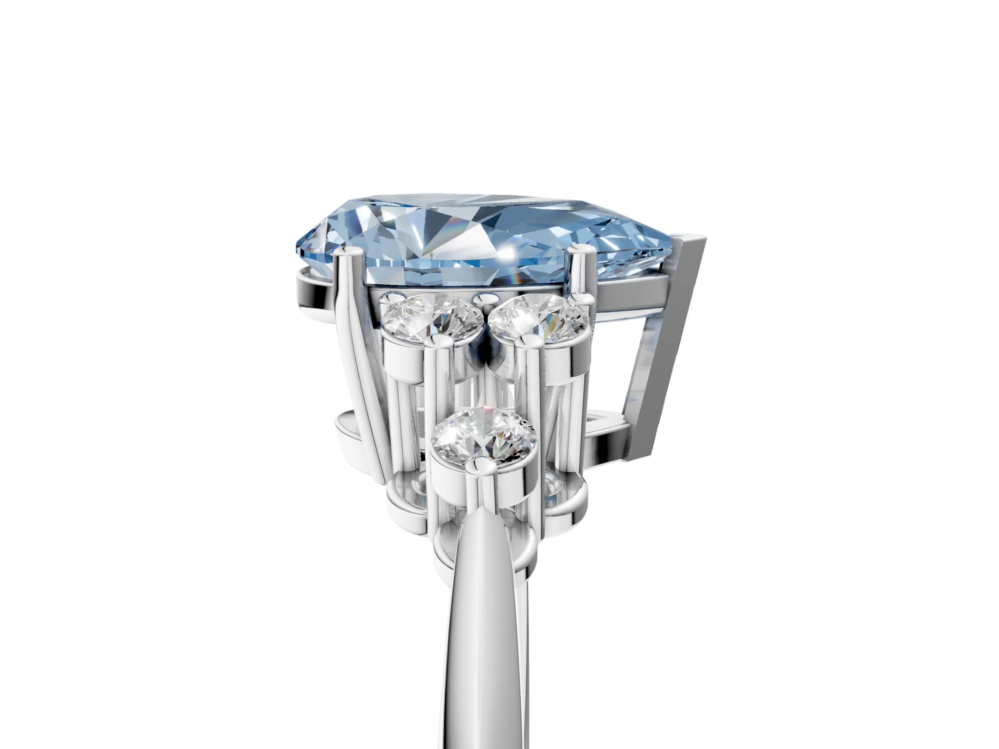 White gold Fancy Blue Pear Cut Cut Diamond Cluster Ring with Solitaire Band and Four-Prong Setting_17