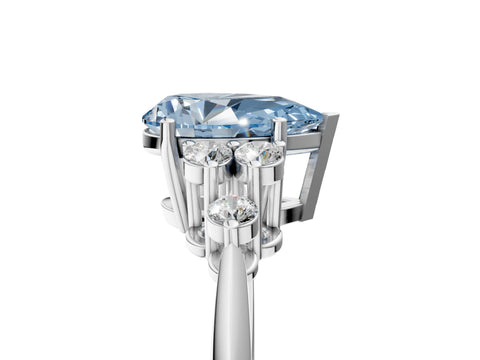 White gold Fancy Blue Pear Cut Cut Diamond Cluster Ring with Solitaire Band and Four-Prong Setting_17