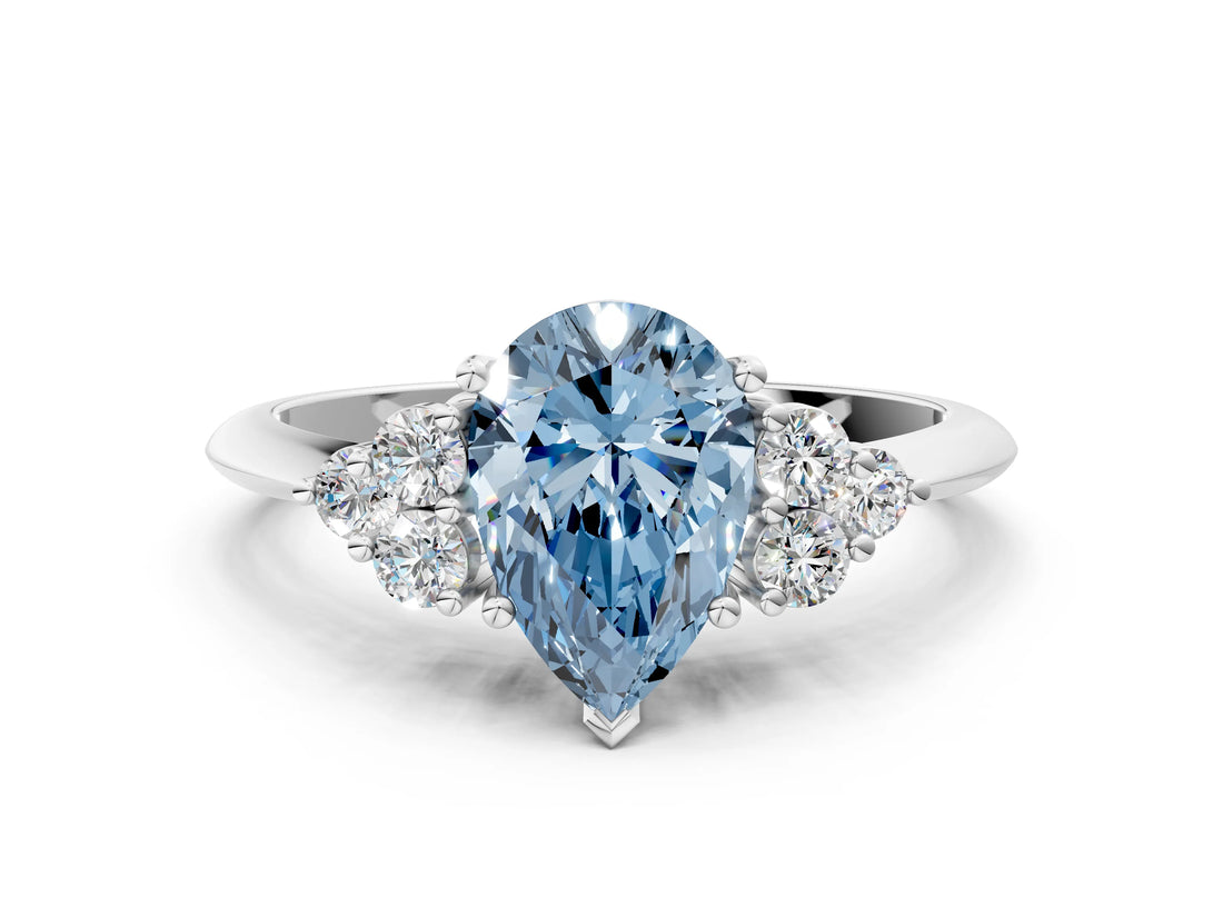 White gold Fancy Blue Pear Cut Cut Diamond Cluster Ring with Solitaire Band and Four-Prong Setting_24