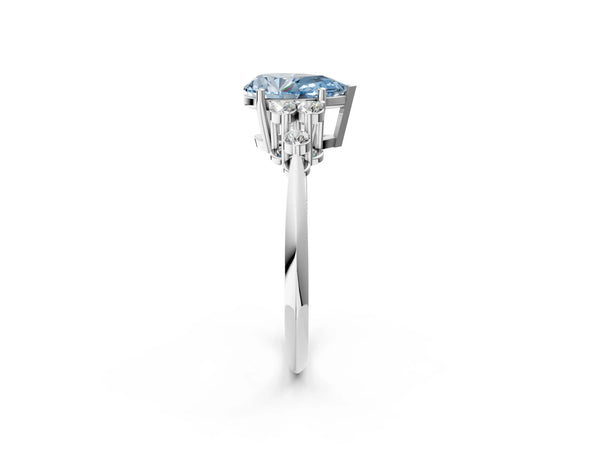 Platinum Fancy Blue Pear Cut Cut Diamond Cluster Ring with Solitaire Band and Four-Prong Setting