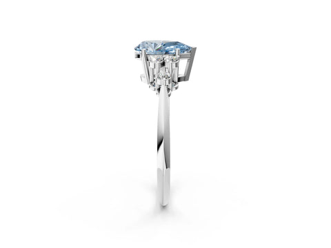 White gold Fancy Blue Pear Cut Cut Diamond Cluster Ring with Solitaire Band and Four-Prong Setting_26