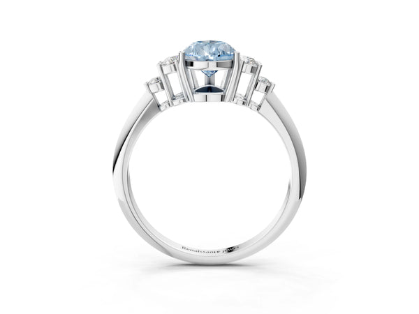 Platinum Fancy Blue Pear Cut Cut Diamond Cluster Ring with Solitaire Band and Four-Prong Setting