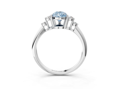 White gold Fancy Blue Pear Cut Cut Diamond Cluster Ring with Solitaire Band and Four-Prong Setting_27