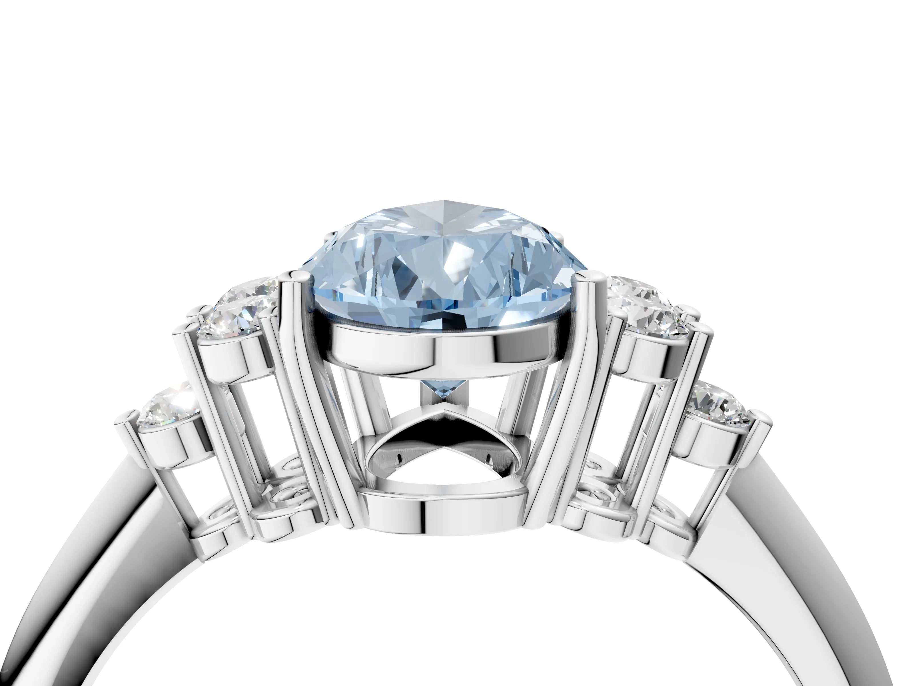 White gold Fancy Blue Pear Cut Cut Diamond Cluster Ring with Solitaire Band and Four-Prong Setting_28