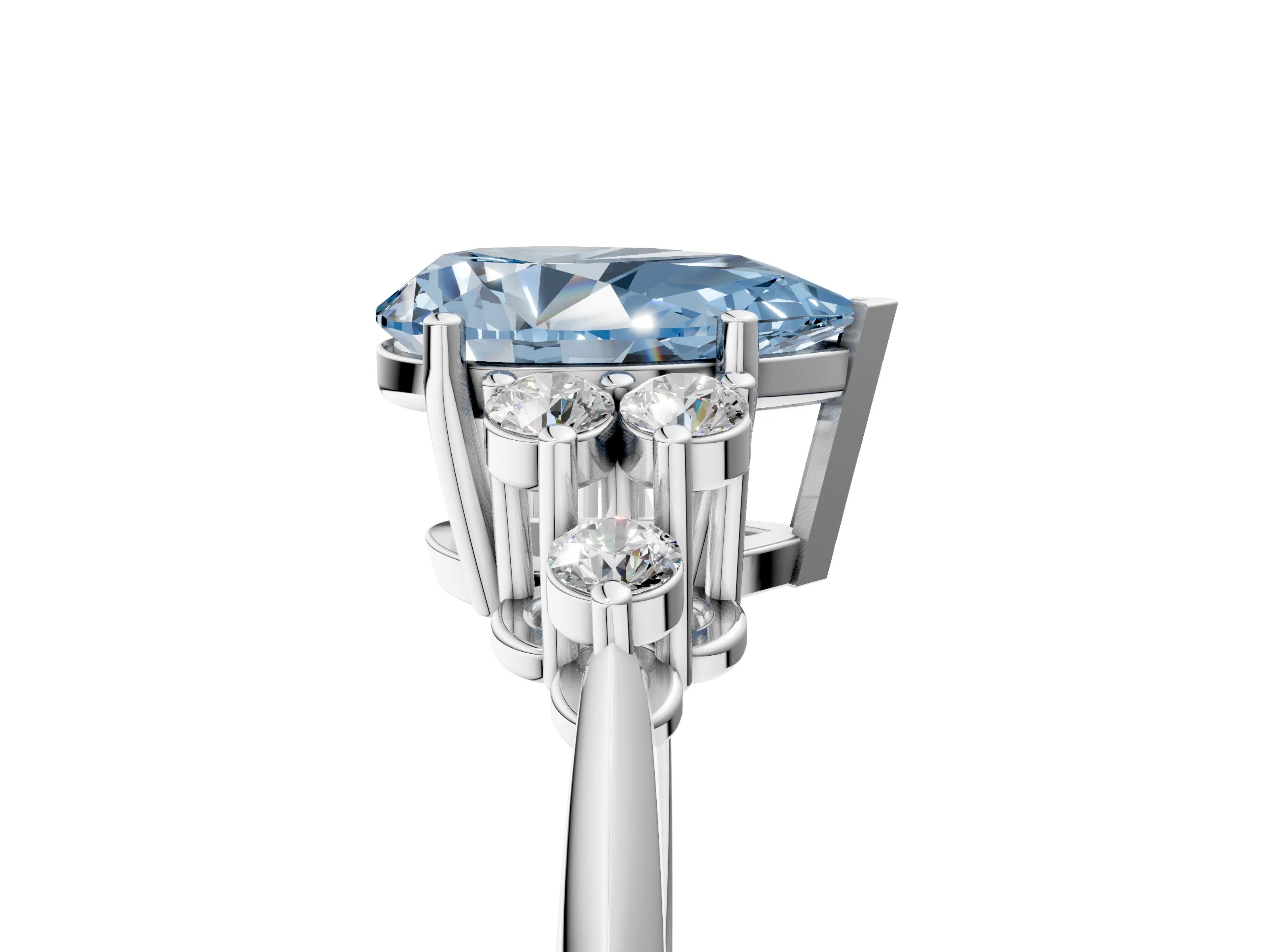 White gold Fancy Blue Pear Cut Cut Diamond Cluster Ring with Solitaire Band and Four-Prong Setting_41
