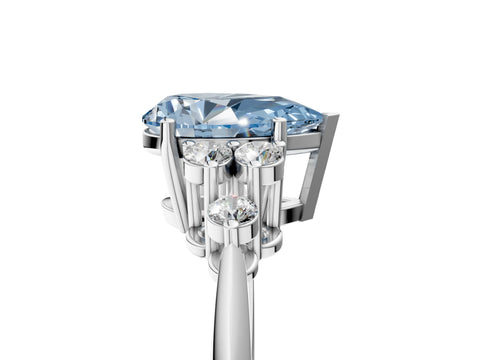 White gold Fancy Blue Pear Cut Cut Diamond Cluster Ring with Solitaire Band and Four-Prong Setting_41