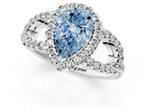 White gold Fancy Blue Pear Cut Cut Diamond Halo Engagement Ring with Open Split Pavé Band_1
