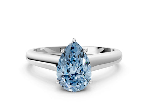 White gold Fancy Blue Pear Cut Cut Diamond Solitaire Engagement Ring with Tapered Plain Band and Four-Prong Setting_12