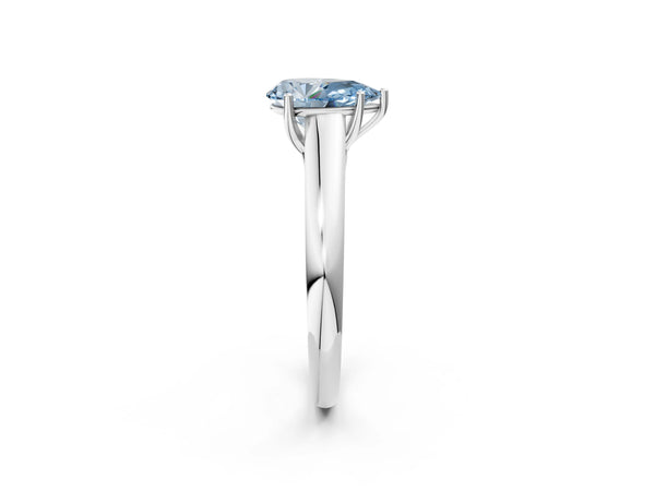 Platinum Fancy Blue Pear Cut Cut Diamond Solitaire Engagement Ring with Tapered Plain Band and Four-Prong Setting