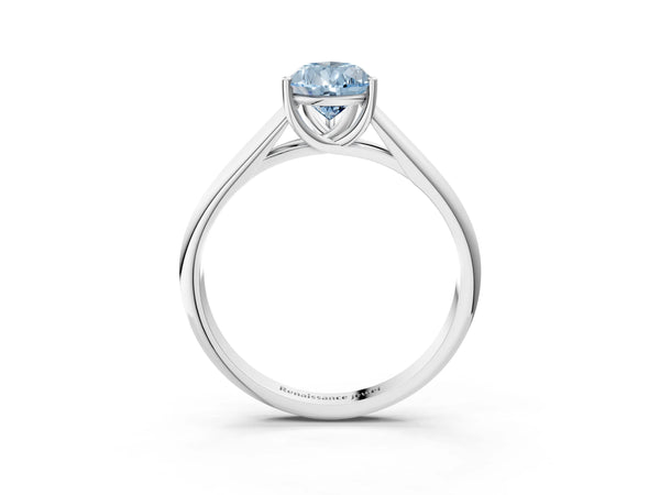 Platinum Fancy Blue Pear Cut Cut Diamond Solitaire Engagement Ring with Tapered Plain Band and Four-Prong Setting