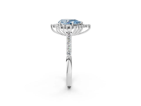 White gold Fancy Blue Pear Cut Cut Diamond Sunburst Halo Engagement Ring with Pavé Band_2