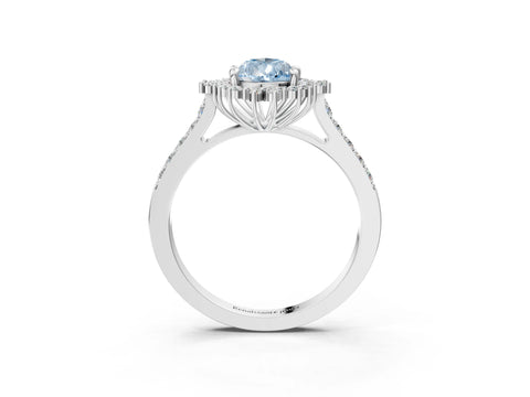 White gold Fancy Blue Pear Cut Cut Diamond Sunburst Halo Engagement Ring with Pavé Band_3