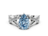 White gold Fancy Blue Pear Cut Cut Diamond Twisted Band with Milgrain Pave Setting and Four-Prong Setting_12